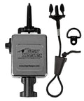 Retractable CB Mic Holder With 42 Inch Heavy Duty Cord Tether For Handheld Radios showing a chrome body and attachment accessories.