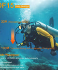 Diver using Beast Mode Bright Underwater Dive Light With 25000 Lumens for deep sea diving at 100m depth, aluminum body