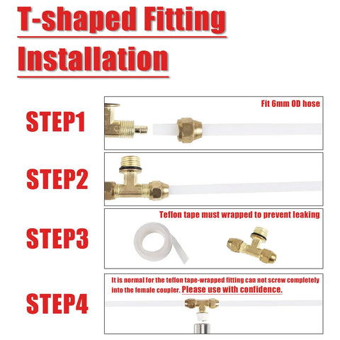 T-shaped fitting installation steps for Pro Grade Heavy Duty Truck Air Blower Duster Cleaning Kit with TEFLON tape use instructions