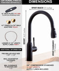 Colin Black Kitchen Faucet With Pull Down Sprayer And Magnetic Docking showcasing dimensions and installation details