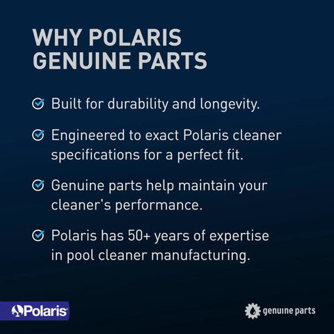 Text stating benefits of Polaris genuine parts: durability, engineered fit, performance maintenance, 50+ years expertise in manufacturing.