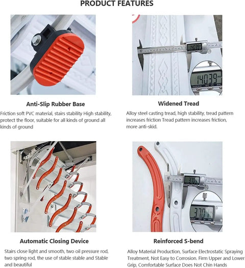 Built Like A Tank Automatic Electric Attic Ladder Wall Mounted Folding Stairs With Remote Control features anti-slip rubber base and widened tread.