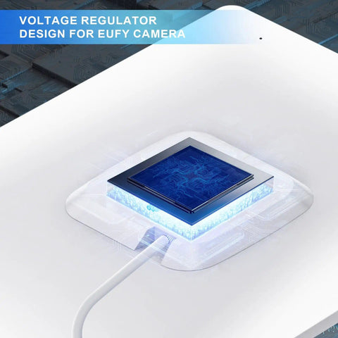 Close-up of voltage regulator design on 6W Outdoor Solar Panel Charger For Popular Security Cameras including Eufy models.