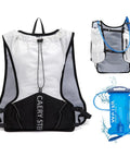 Front and back view of Ultralight Hydration Vest Backpack With 1.5L Water Reservoir, Breathable Nylon, 3D Mesh Panels, shown in olive green.