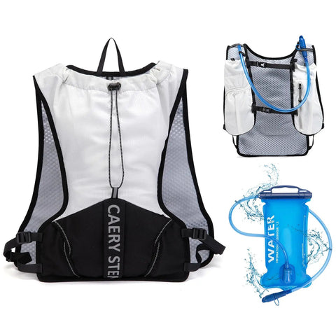 Front and back view of Ultralight Hydration Vest Backpack With 1.5L Water Reservoir, Breathable Nylon, 3D Mesh Panels, shown in olive green.