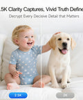 Image comparing 2.5K clarity with 2K, showing a baby and a dog for 2.5K Indoor Security Camera 4 Pack With Free AI Person Pet Cry Detection.