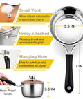 1 Quart Stainless Steel Saucepan With Glass Lid for Easy Cooking, features include small vent, solid handle, and hanging hole.