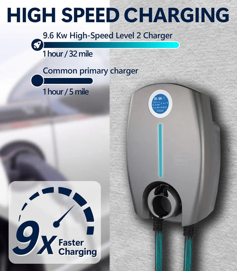 Rugged Outdoor Level 2 EV Charger Up To 40 Amps With NEMA 14 50 Outlet J1772 Compatible Fast Charging Station close-up