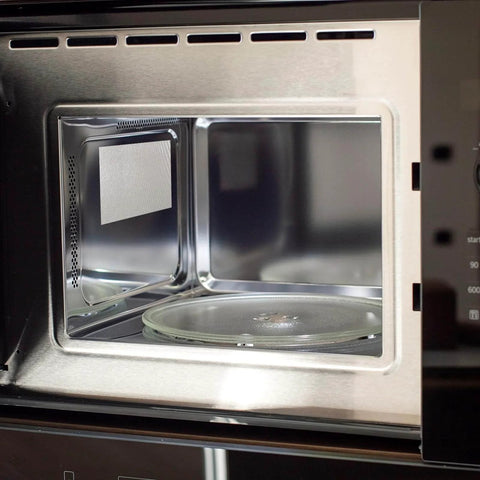 Open microwave with installed Four Piece Microwave Waveguide Covers With Scissors Mica Plates And Sheets 15 By 15 Cm Replacement Part.