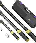 Five Piece Torque Wrench Set With Quarter, Three Eighths, And Half Inch Drives For Bike Auto And Motorcycle, Includes Adapters
