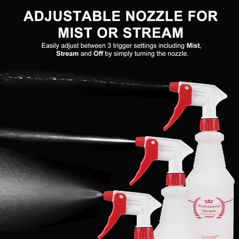 All Purpose Spray Bottles 4 Pack 24 Oz Heavy Duty Leak Proof Workhorse Sprayers showing adjustable mist to stream nozzle