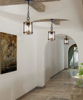 Farmhouse Pendant Lighting For Kitchen Island With Faux Wood Metal Frame And Bubbled Glass Shade For A Cozy Rustic Vibe Ceiling Fixture In Dining Room And Hallway