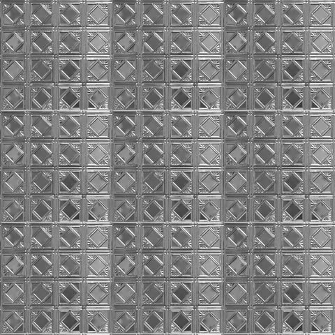 Close-up of 2x2 Ft Tin Plated Steel Wall And Ceiling Panels Kit - Nail Up Metal Tiles, Unfinished, 12 Pack, Recycled USA Steel, Paint Ready