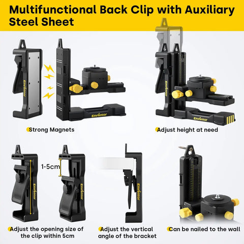 Fine Tuning Laser Level Bracket with Quarter Inch 20 Threaded L Shape Magnetic Pivot Base Adjustable for wall or ceiling mount