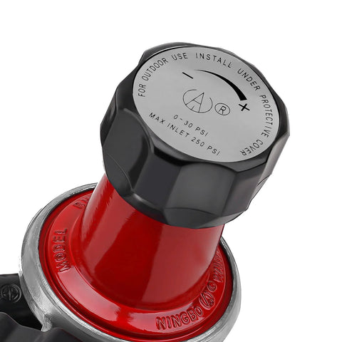 High pressure adjustable propane regulator 0-30 PSI close-up