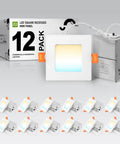 12 Pack 3 Inch LED Square Recessed Downlights With 5 CCT 2700K To 5000K CRI90 No Fuss Dimmable Ultra Thin Canless J Box Wafer Panel Lights