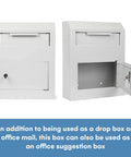 Front and side view of Locking Key Drop Box Wall Mounted For Biz With Tubular Lock And Baffle To Prevent Fishing Large Mail Slot