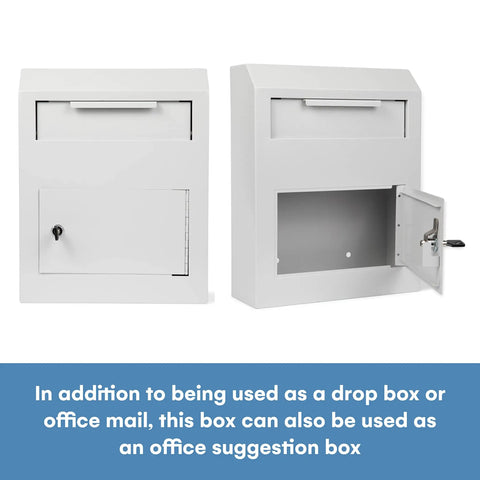 Front and side view of Locking Key Drop Box Wall Mounted For Biz With Tubular Lock And Baffle To Prevent Fishing Large Mail Slot