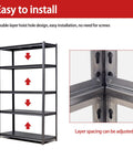 Heavy Duty 72 Inch 5 Tier Metal Storage Shelves Built Like A Tank Adjustable garage shelving setup showing adjustable layer spacing.