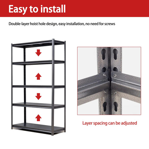 Heavy Duty 72 Inch 5 Tier Metal Storage Shelves Built Like A Tank Adjustable garage shelving setup showing adjustable layer spacing.