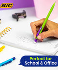 Matic Fun Mechanical Pencils Pack Of 10 For Effortless Writing No Sharpener Needed shown in use on notebook with drawing.