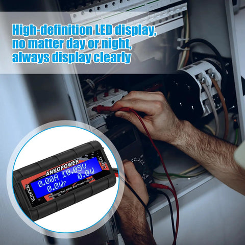 150 Amp Watt Meter Power Analyzer With Sweet Digital LCD Screen For RC Projects, Real Time Readouts Of Amps Volts Watts And Ah, Eight Electrical Readings, High Precision Energy Monitoring Gear, in use