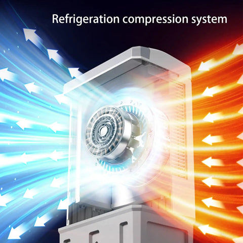 Super Sleek Portable 3 In 1 Evaporative Air Cooler And Swamp Cooler With 3 Adjustable Speeds Plus Ice Packs For Home Or Workshop, with refrigeration compression system producing cold airflow.