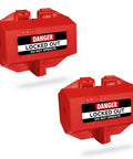 Industrial Grade Lockout Tagout Plug Lock For 110 To 125V Electrical Safety Boss Level Safety Nonconductive Polypropylene Lockout Device Fits Up To 1-3/4 Inch Diameter Plugs Includes Two Cord Holes One Half Inch Diameter Durable Energy Isolation, red lockout plug