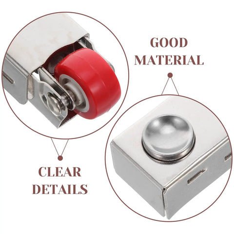 Close-up of Heavy Duty Sliding Door Wheel With Anti Droop Roller showing the red wheel and silver steel material.