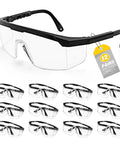 Built Like A Tank 12 Pack Safety Glasses With Anti Fog Coating And UV Protection Scratch Resistant Polycarbonate Lenses shown in a set.