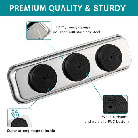 Magnetic Tray Set With 5 Lb Telescoping Magnetic Pickup Tool Includes One 8.9 Inch By 2.5 Inch Rectangle Tray And Two 3.7 Inch By 2.5 Inch Trays Pro Grade Heavy Duty Stainless Steel Magnetic Bowls For Screws Nuts And Small Parts For Mechanics, stainless steel tray with PVC bottom and magnets