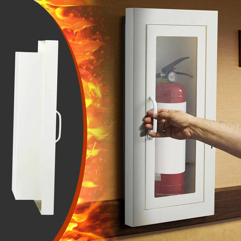 Semi Recessed Fire Extinguisher Cabinet Clear Acrylic Panel White Wall Mount Case Kickass Emergency Gear Straight Up Built Tough For Up To Two Gallon Units Needs 4 Inch Depth