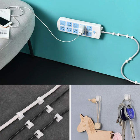 Upgraded 50 Pack Cable Clips With Strong Adhesive Tapes For Wire Clips And Cord Organizer, cords managed neatly on wall