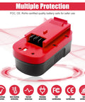 Two Pack 4500mAh NiMH 18V Replacement Battery For 244760-00 HPB18 Firestorm Cordless Tools Red with FCC and CE Protection
