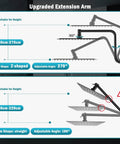 Diagram of 12 Inch Upgraded Adjustable Extension Arm Rain Shower Head And 6 Setting Handheld Combo, Z-shaped and straight arm options