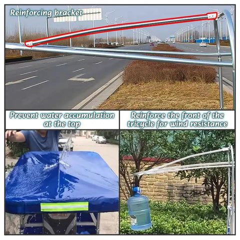 All Season Electric Cargo Trike Canopy With Full Enclosure Rain Curtain And Semi Enclosure For Summer, heavy duty blue frame bracket for trike support