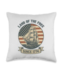 Patriotic Sailboat Throw Pillow With Red White And Blue American Flag Design Perfect For 4th Of July Decor Independence Day Celebration And Nautical Home Accessories featuring a ship and flag emblem.