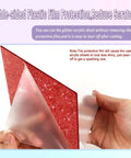 Close-up of hands peeling protective film from Adrattnay red glitter acrylic sheet, 8x8 in, 1/8 in thick.