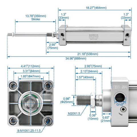 Bombproof Pneumatic Air Cylinder Featuring 4 Inch Bore And 13.78 Inch Stroke Double Acting Single Rod SC100x350 Design Built Tough For Relentless Industrial Power Moves And Zero Downtime Operations