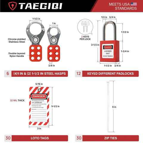 Pro Grade Heavy Duty Lockout Tagout Station Kit With Loto Devices, 12 Padlocks, 6 Hasps, 30 Do Not Operate Tags, OSHA Compliant