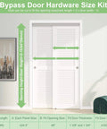 Illustration showing measurement details for 4 Ft Aluminum Bypass Barn Door Hardware Kit With Double Closing Sliding Closet System.
