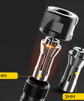 Close-up of precision chuck attachment for Professional 90 Degree Angled Air Powered Die Grinder with 3mm and 6mm sizes.