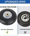Comparison of upgraded and used rims on Ten Inch Pneumatic Tire And Wheel Set For Hand Trucks Trolleys Dollies And Garden Carts