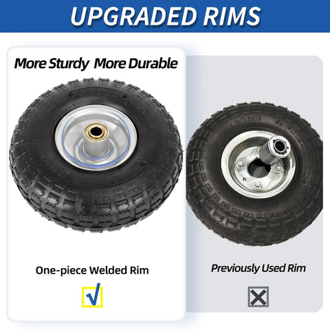 Comparison of upgraded and used rims on Ten Inch Pneumatic Tire And Wheel Set For Hand Trucks Trolleys Dollies And Garden Carts