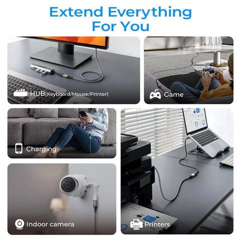 Long Reach Usb Extension Cable Male To Female Extender Cord Delivering Fast Usb 3.0 Sync With Hub, Gaming, Charging, Cameras.