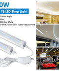 4Ft LED Shop Light 50W 6500K Daylight, 7000 Lumens Linkable V-Shape design with plug, displayed in garage and warehouse settings