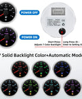240-33 Ohm Fuel Sending Unit And Gauge Combo For 5 To 27 Inch Tanks, Waterproof Fuel Level Sender With 7 Color Backlight, Multi Signal Gauge For Boats, Marine, Trucks And Automotive Applications rear view and 7-color gauge display