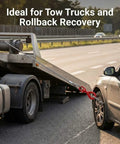 Beefy 3/8 Inch By 100 Foot Steel Core Winch Cable With Hook towing car with rollback truck, 4050 lbs working load limit.