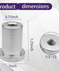 Product dimensions of 6 Pack Heavy Duty 1/2 Inch 13 Thread Weld On Nut Extended Stepped Bung Female Weld Nut.