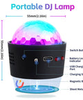 Sound Activated Mini Disco Ball Lights For Cars And Rooms RGB Multicolor DJ Party Lights That Sync To Your Music Beat At 60dB, portable DJ lamp with charging port and buttons